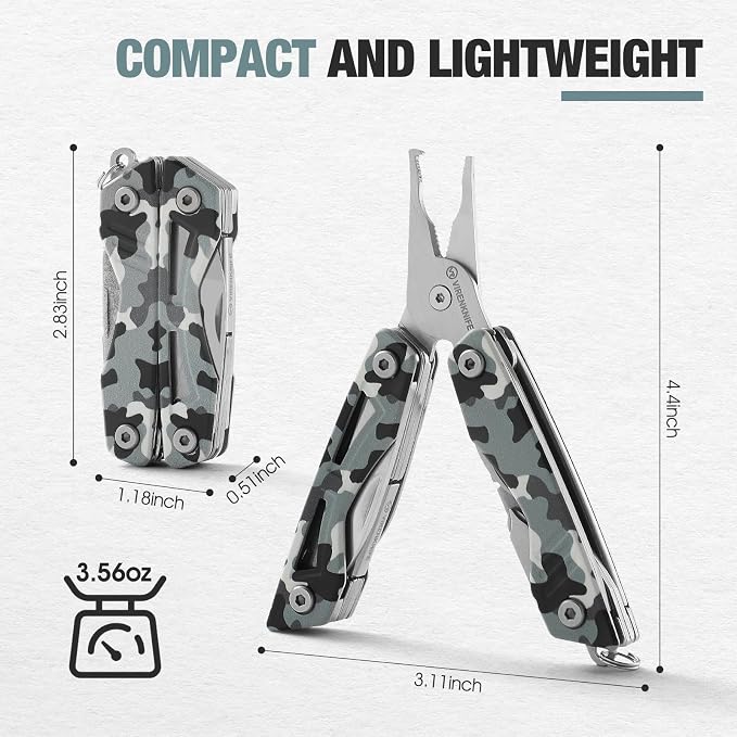 VIRENKNIFE Mini EDC Multitool,13-in-1 Stainless Steel Multi Tool Pliers with Pocket Knife,Bottle Opener,Screwdriver,Perfect for Camping, Outdoor and Everyday Use,Gifts for Men Dad(Camo)