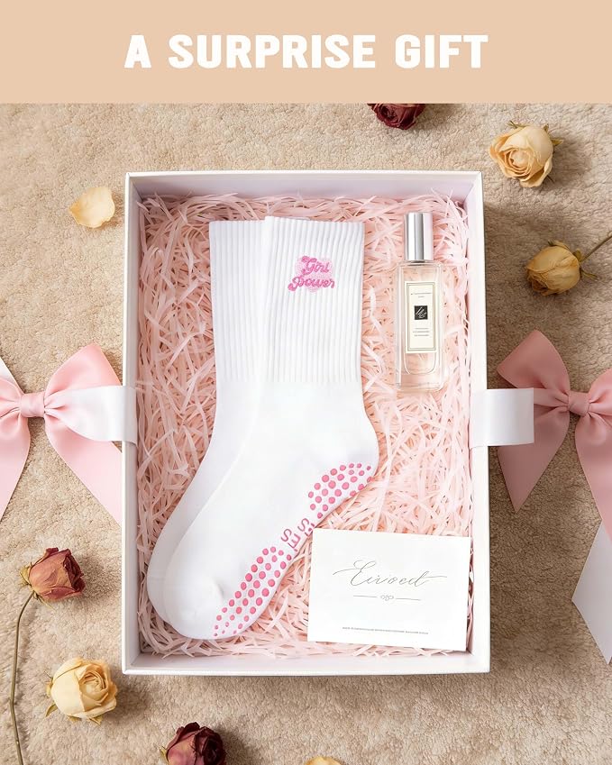 Cute Pilates Grippy Socks, Pink Pilate Gifts for Women, Crew Grip Socks for Studio Pilate.