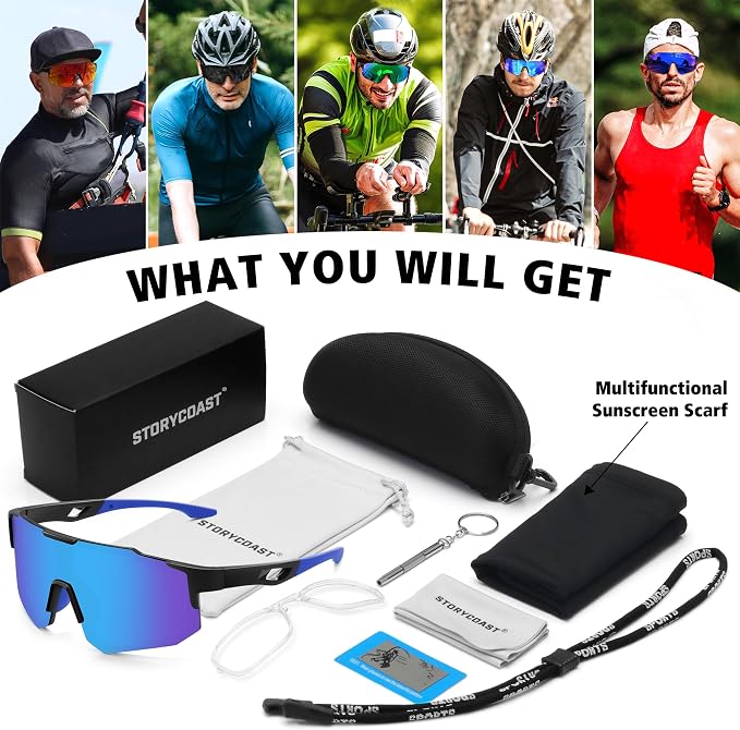 STORYCOAST Polarized Sports Sunglasses for Men Women,Driving Fishing Cycling Mountain Bike Sunglasses UV400 Protection