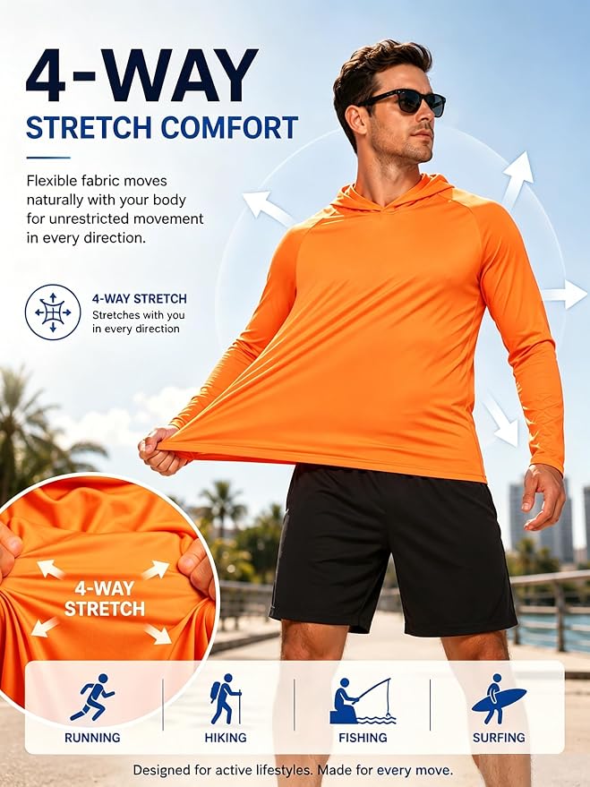 ZITY 3 Pack Men's Sun Protection Hoodie Shirt Fishing Shirts for Men UPF 50+ Long Sleeve Shirt Lightweight Rash Guard