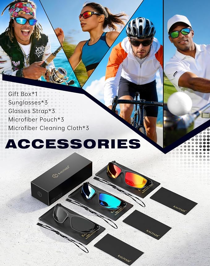 KALIYADI 4 Pack Polarized Sunglasses-Men Sports Sun-glasses: Mens Sunglasses UV Protection for Fishing Driving Cycling