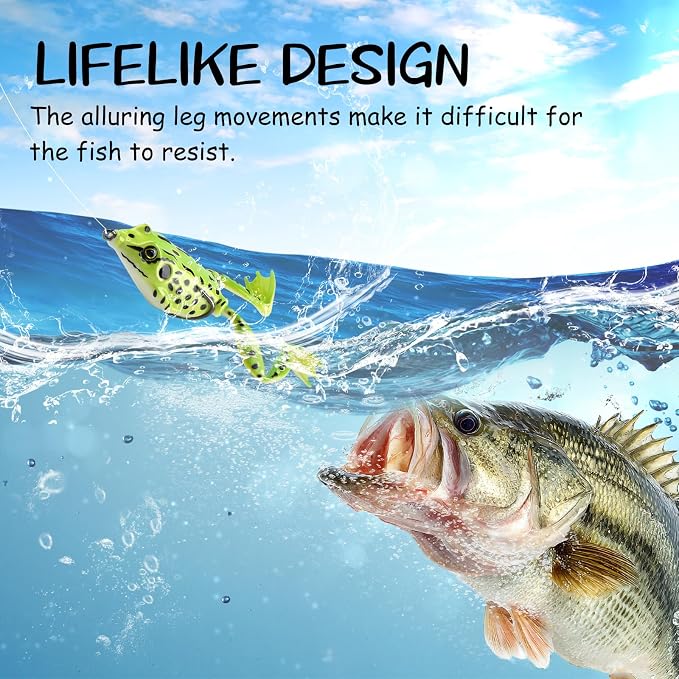 Weedless Topwater Frog Lures - 5PCS Hollow Body Frog Lures for Walleye Fishing, Realistic Soft Plastic Swimbaits with Double Hooks for Freshwater Saltwater, Musky Pike Trout Snakehead