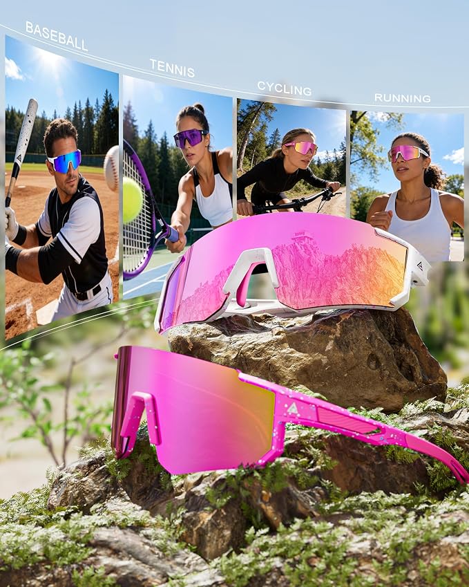 Polarized Sports Sunglasses for Men Women, UV400 Protection Mens Sunglasses Wrap Around Sun Glasses for Cycling Running