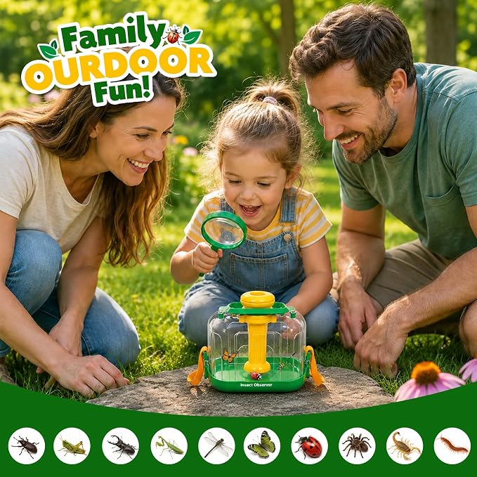 Bug Catcher Kit for Kids, 360° Rotating Insect Observation Box with Magnifying Glass, Scissor Tongs & Tweezers - STEM Outdoor Exploration Toys, Nature Adventure Learning Gift for Toddlers Boys Girls