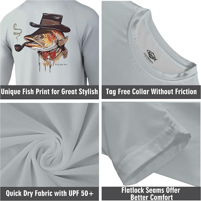 Palmyth Fishing Shirts for Men Long Sleeve UPF 50+ T Shirt Sun Protection Tee