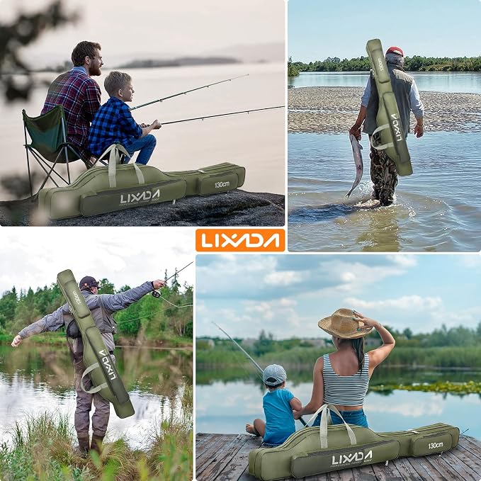 Lixada Fishing Rod Case, Portable Folding Fishing Rod Case Fishing Pole Reel Storage Bag Fishing Gears Organizer