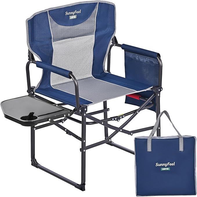 SUNNYFEEL Oversized Camping Directors Chair 2 Pack, Portable Folding Lawn Chairs for Adults Heavy Duty with Side Table,Pocket for Beach, Fishing,Picnic,Concert Outdoor, Foldable Camp Chairs