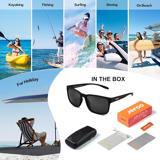Jefoo Polarized Fishing Sunglasses for Men Women Kayaking Surfing Driving Lightweight Sports Sun Glasses UV Protection