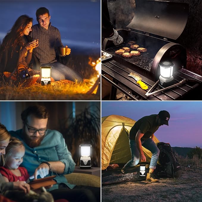 Lepro 1000LM Battery Powered LED Camping Lantern, White Tent Light with 4 Light Modes, Camping Essentials, Waterproof Lantern Flashlight for Camping, Emergency Light, Power Outage, Not Rechargeable