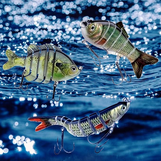 6 Pcs Fishing Lure Set with Durable Hard Plastic Tackle Box | Bass Trout Saltwater Freshwater Fishing Lures | Slow Sinking Lifelike Jointed Swimbait for Beginner & Pro Anglers