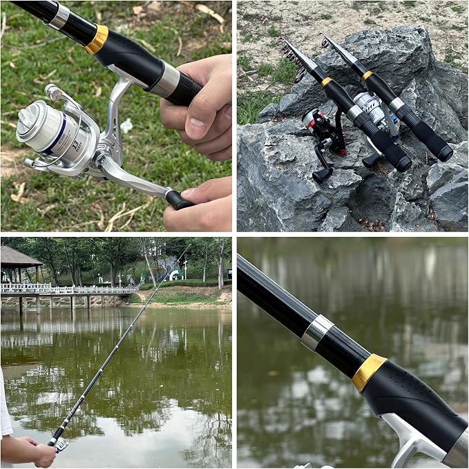 2PCS Telescopic Fishing Rod Reel Combo 6.89FT Collapsible Spinning Pole Kit Compact Fishing Lures Tackle Box Accessories Lightweight Travel Fishing Tool Set for Fishermen Gift