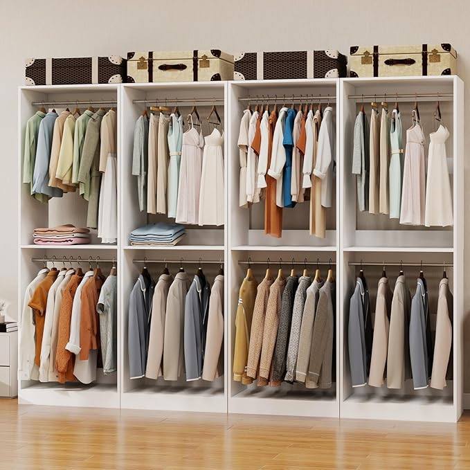 2FT Closet Organizer System with Double Hanging Rods,81" Tall Modular Closet System, Stand-Alone Closet Organizer for Walk-In Closets, Entryways, and Garages (2FT)