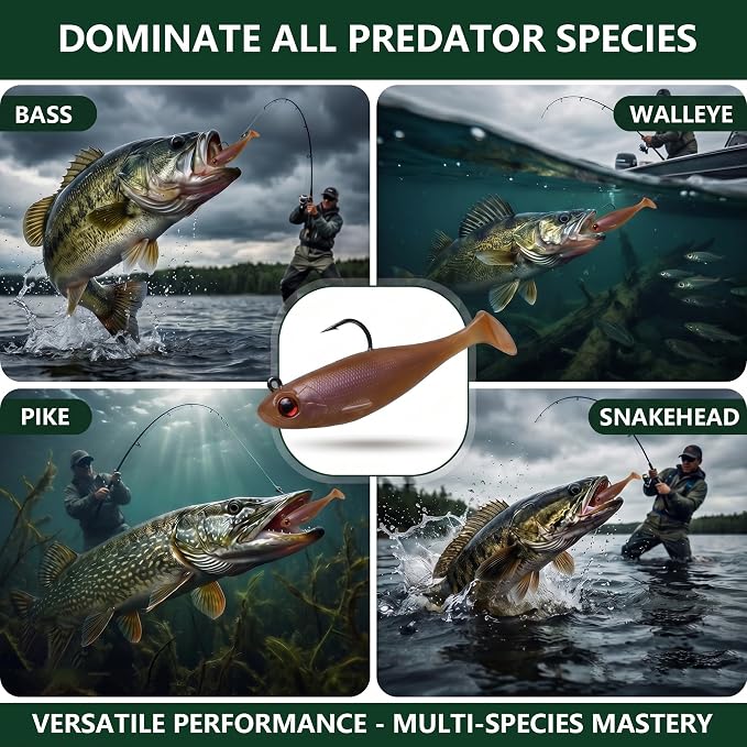 Soft Fishing Lures for Bass Fishing:Pre-Gigged Swim Baits for Saltwater or Freshwater.Soft Plastic Fishing Accessories.