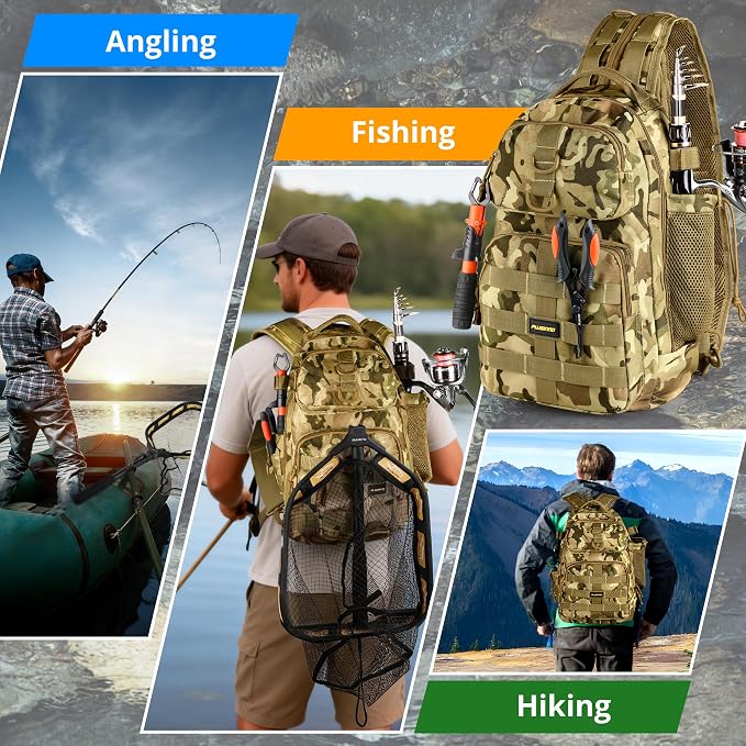 PLUSINNO Fishing Gear,Fishing Backpack with Floating Fishing Net,Tackle Boxes,Waterproof Fishing Tackle Bag,Fishing Gifts for Men
