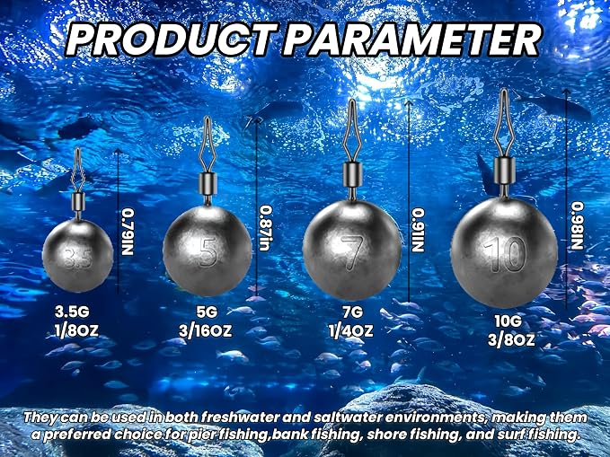 50Pcs Round Fishing Weights Sinkers Ball Fishing Weights Casting Drop Shot Sinkers Catfishing Sinkers Lead Weights Sinkers with Barrel Swivels for Saltwater Freshwater Fishing-(3.5-10g)