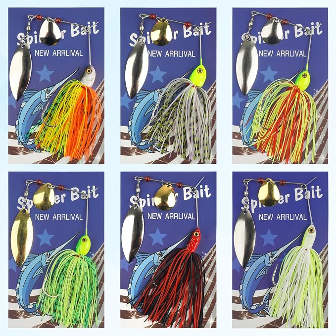Fishing Lures Spinnerbaits,6/12pcs Bass Fishing Lures Weedless Spinner Baits Bass Lures Multicolor Buzzbaits Skirts Jigs for Bass Trout Walleye Pike Salmon Fishing
