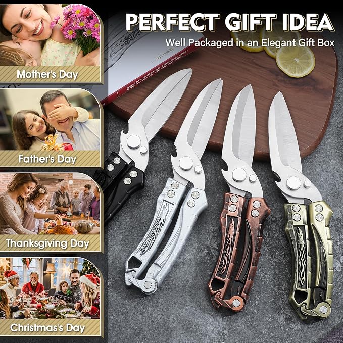 Dream Reach Kitchen Poultry Shears - Heavy Duty Detachable Cooking Scissors with Serrated Edge for Chicken, Meat, Turkey, Green Kitchen Shears for Thansgiving Gift