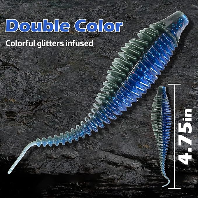 Soft Plastic Worm Fishing Lures Kit, Finesse TRD Stick Worms and Ned Rig Baits with Jig Heads for Bass Fishing, Freshwater Bass Soft Baits