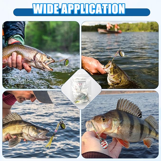 Fishing Lures Spinnerbait Kit Rooster Bait Tail Fishing Lures Inline Spinner Baits Bass Salmon Trout Spoon Hard Metal Spinnerbaits for Saltwater Freshwater