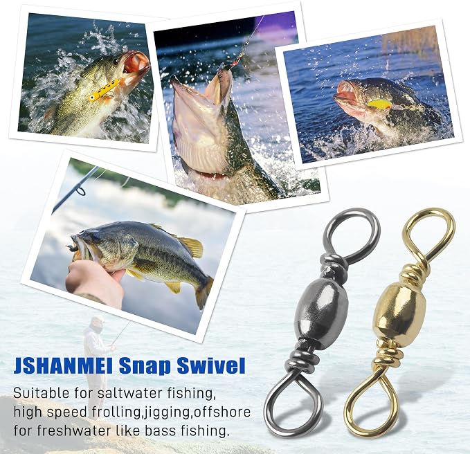 Fishing Barrel Snap Swivels, Stainless Steel Snap Swivels Fishing Tackle Rolling Barrel Swivel with Safety Snap Connector for Saltwater Freshwater