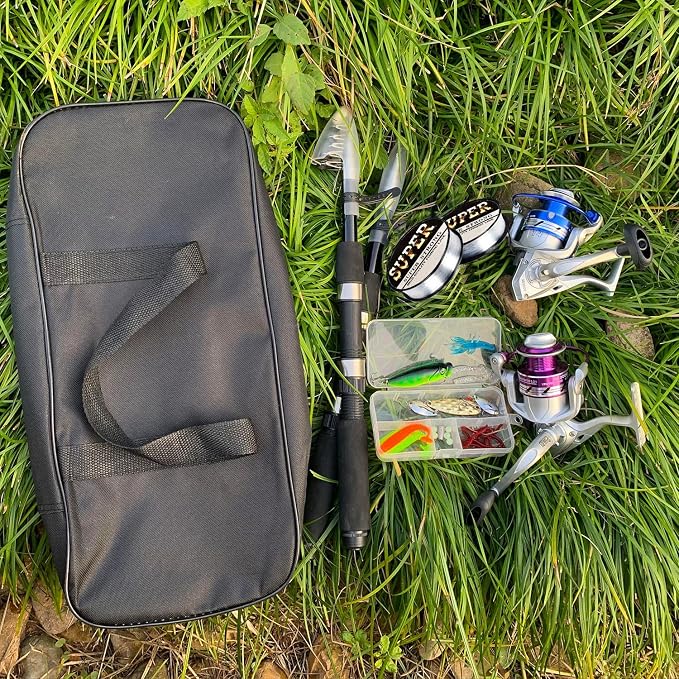Tripquips Fishing Pole Combo, 6.9ft 2Pcs Telescopic Rods Set, Collapsible Fishing Rods, 2PCS Spinning Reel Set with Carrier Bag Freshwater Fishing Rod and Reel Combos Kits