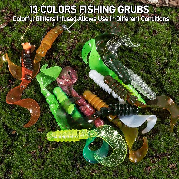 Dr.Fish 10 Pack Grub Fishing Lures 4" Soft Plastic Baits Worm Grub Bass Fishing Lures Swimbait Walleye Saltwater Freshwater