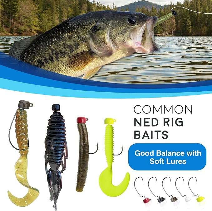 Reaction Tackle Tungsten Mushroom Head Jig Heads, Ned Rig Shroom Jigs for Finesse Bass Fishing, Stand Up Bait with Weedless and EWG Hook Options (5-Pack)