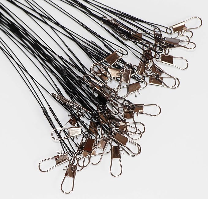60pcs Fishing Wire Leaders Nylon-Coated Fishing Line Wire Leaders with Swivels and Snaps 6inch, 9inch, 12inch