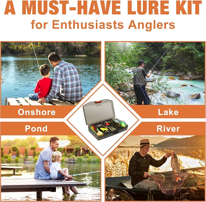 TRUSCEND Complete Fishing Accessories - Tackle Box with Tackle Included, Fishing Hooks, Jig Heads, Sinkers, Weights, Swivels, Snaps, Bobbers, Leaders - Fishing Gear Set for Bass Trout Panfish Walleye