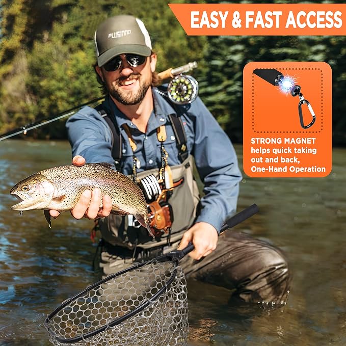 PLUSINNO Fly Fishing Net, Bass Trout Landing Net, Folding Fishing Nets Fresh Water, Safe Fish Catching or Releasing