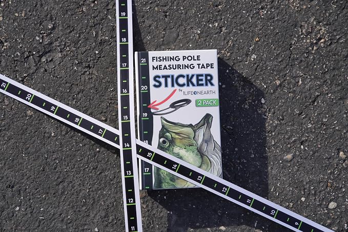 Fishing Pole Measuring Tape Sticker, 24 Inch Ruler Decal to attach to Fishing Rod (2 Pack), Black, UV-RESISTANT, Sticks to Boat, Truck, Rod, Kayak-Paddle, High Visibility Numbers, WATERPROOF