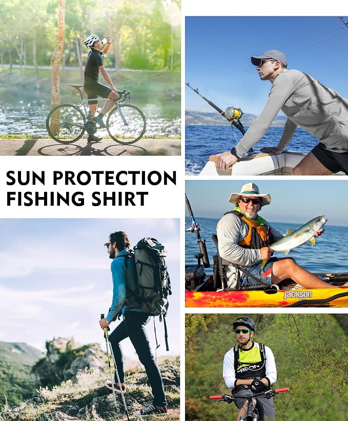 Men's UPF 50+ Sun Protection Hoodie Shirt Long Sleeve SPF Fishing Outdoor UV Hiking Lightweight Shirts
