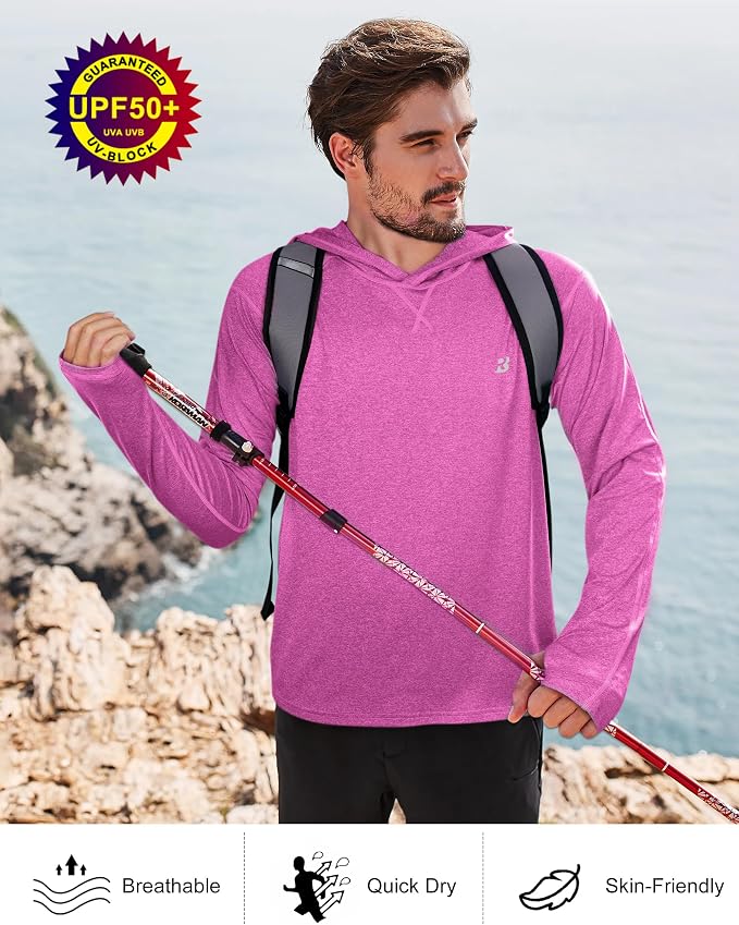 Roadbox Mens UPF 50+ Fishing Shirts, Long Sleeve UV Sun Hoodie, Hiking Running Swim Athletic Workout Shirt