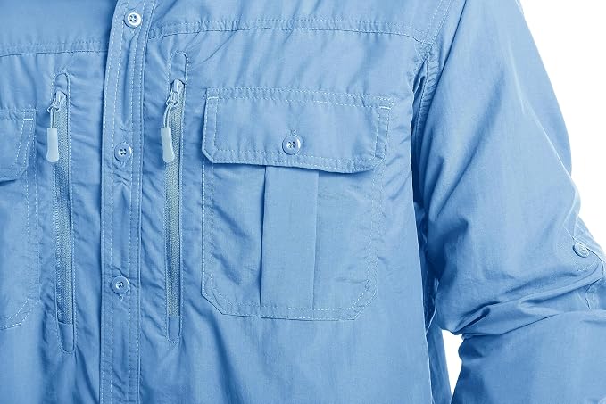 MAGCOMSEN Men's UPF 50+ Sun Protection Shirts, Button Down Long Sleeve Shirt for Hiking, Fishing, Safari