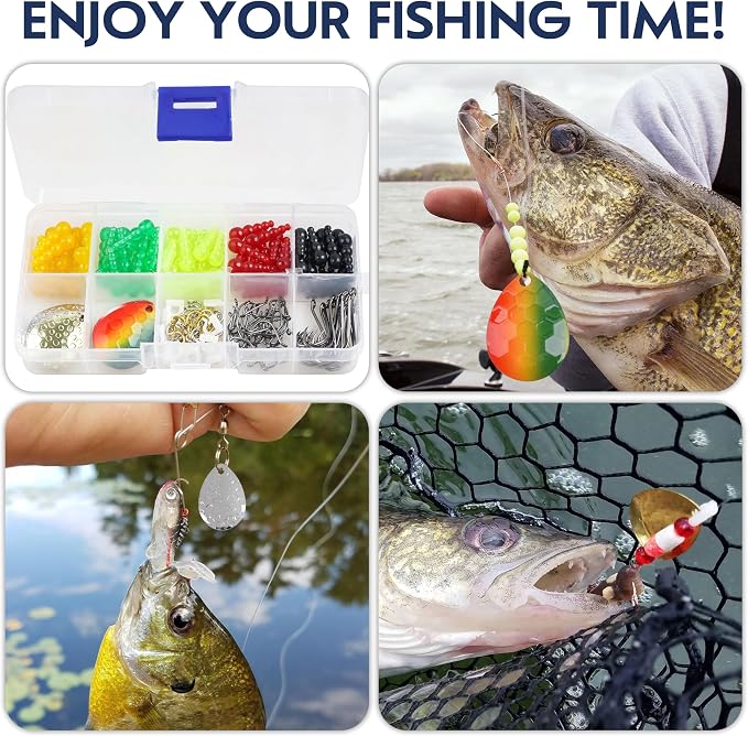 Fishing Lure Making Kit for Walleye Rigs, 170pcs Bass Fishing Lures Making Supplies Parts Crawler Harness Trout Bass Salmon Colorado Blades Hooks Stacked Fishing Beads Kokanee Rigs Trolling Rigs