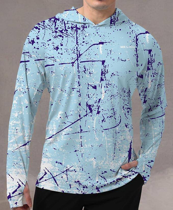 Men's UPF 50+ Sun Protection Hoodie Shirt Long Sleeve SPF Fishing Outdoor UV Hiking Lightweight Shirts