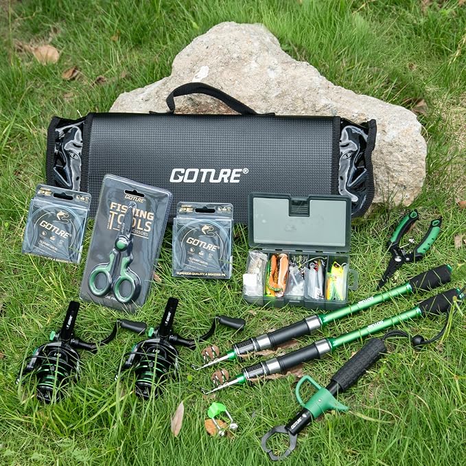 Goture Fishing Rod and Reel Combos-2PCS Telescopic Fishing Pole+2PCS Spinning Reels with Carrier Bag,1.8M-2.7M Telescopic Rod Reel Kit for Starter Travel Saltwater Freshwater,Gifts for Men