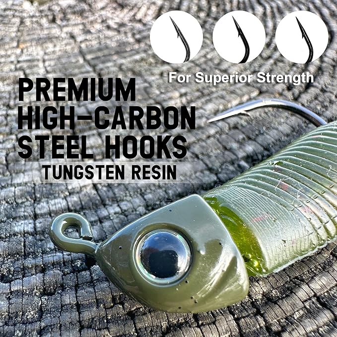 Reaction Tackle Tungsten Swimbait Jig Heads - 3D Realistic Eyes Attract Bass and More- Swim Bait Jig Head Fishing Hooks for use with Freshwater or Saltwater Fishing Lures (5-Pack)