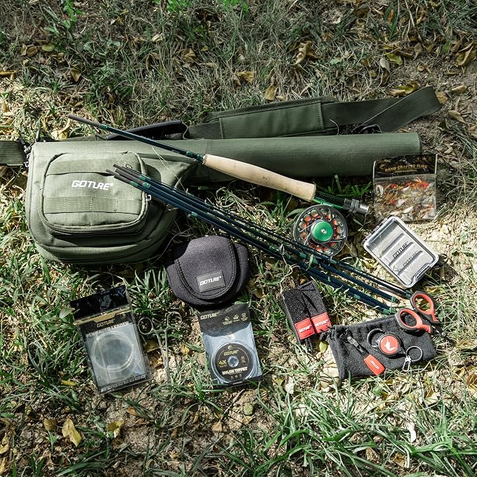 Goture Fly Fishing Rod and Reel Combo with Fly Rod & Gear Case, 9FT 4-Piece Fly Rod, Pre-Spooled Reel, Fly Line, Flies, Leader, Tippet, Forceps, Nipper and Complete Starter Kit