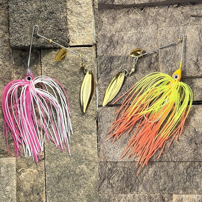 6 Pcs Bass Spinner Baits Kit, Premium Hard Metal Spinnerbaits for Bass Fishing 3/8oz with Skirt, Freshwater Fishing Lures