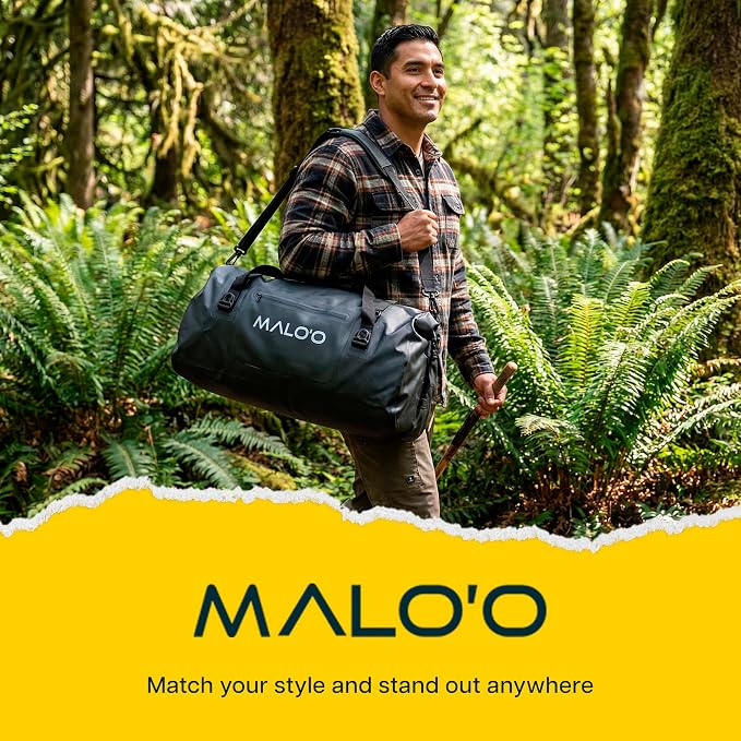 Malo’o Waterproof Dry Duffel, Heavy-Duty Roll Top Waterproof Gear Bag with Shoulder Strap & Molle Loops, Marine Duffel for Kayaking, Boating, Camping, Beach & Travel, Black, 60L