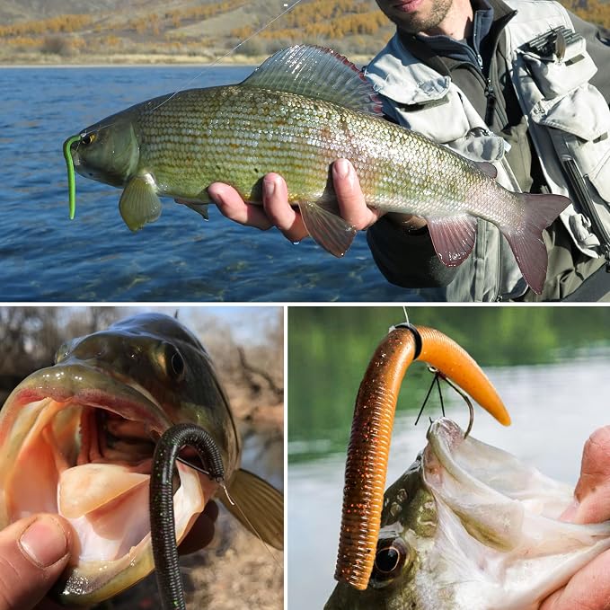Soft Fishing Worm 100PCS, 3/4/5/6" Mega Value Pack Senko Style Soft Lures for Bass, Plastic Worm Stick Baits, Multicolor, Cost-Effective Fishing Gift