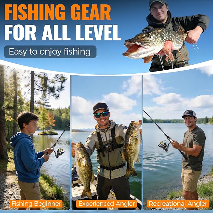 PLUSINNO Fishing Gear - Telescopic Fishing Rod and Reel Combo with Tackle Box, Collapsible Rod and Lures Box, Travel Fish Pole Starter Kit, Fishing Accessories Tackle Lure Kit Gifts for Men Bass Trout