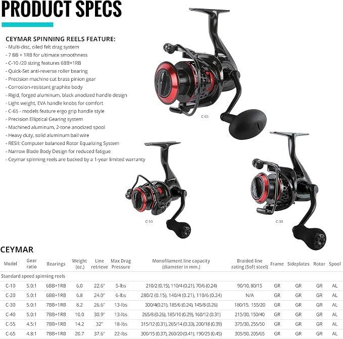 Okuma Ceymar Graphite Lightweight All Purpose 8BB Spinning Reel