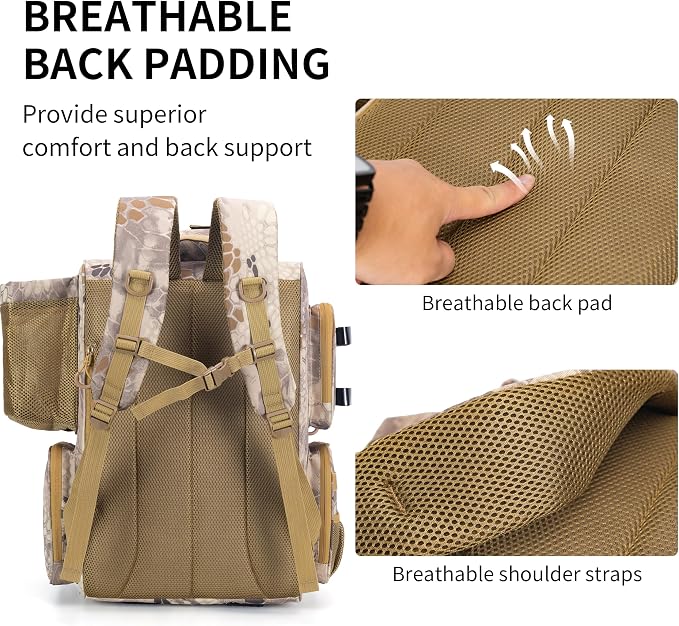 Rabjen Fishing Tackle Backpack with Rod Holders, Bottle Holder, Storage Bag Store Fishing Gear
