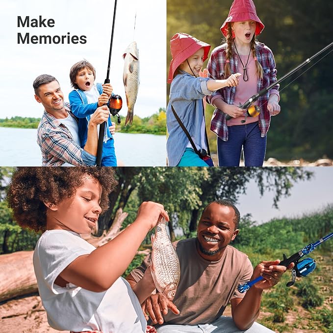 Lanaak Kids Fishing Pole, Kids Portable Telescopic Fishing Rod Set, Tackle Box and Fishing Net Combo Kit, Kids Fishing Gear for Boys and Girls Age 5-10 and Youth
