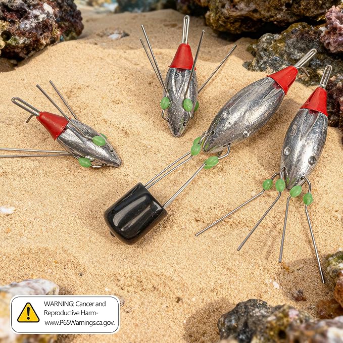 THKFISH 5 Pcs Sputnik Sinkers Surf Fishing Weight, Heavy-Duty Long Tail Lead Weights Saltwater Surf Casting Sinkers, Catfishing, and Beach Adventures in Ocean Sea Sand