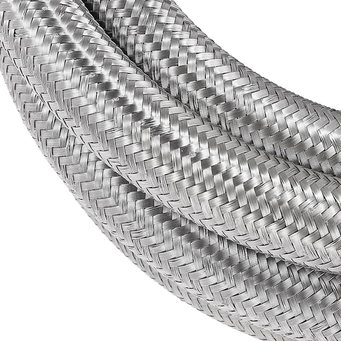 X AUTOHAUX Car Stainless Steel Braided Mesh Hose 3.3ft 3/8" AN6 Fuel Hose Oil Gas Line Silver Tone