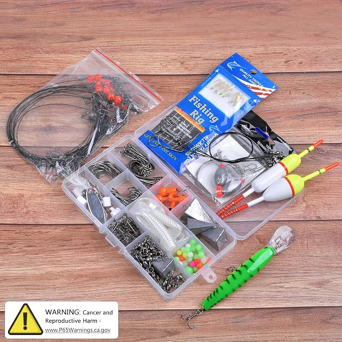 Saltwater Fishing Gear, 180pcs Saltwater Surf Fishing Tackle Kit Saltwater Fishing Lures Fish Finder Rigs Pompano Rig Pyramid Sinker Spoons Fishing Hooks Leaders Swivel Bobbers Various Accessories