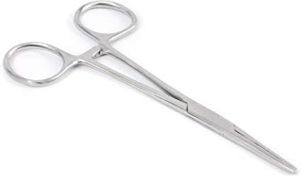 Forceps Set, Stainless Steel Hemostats, Curved & Straight Locking Forceps for Hook Removal, Serrated Jaws, Fishing Gear Tool, 5.5 Inch (2 Pack)